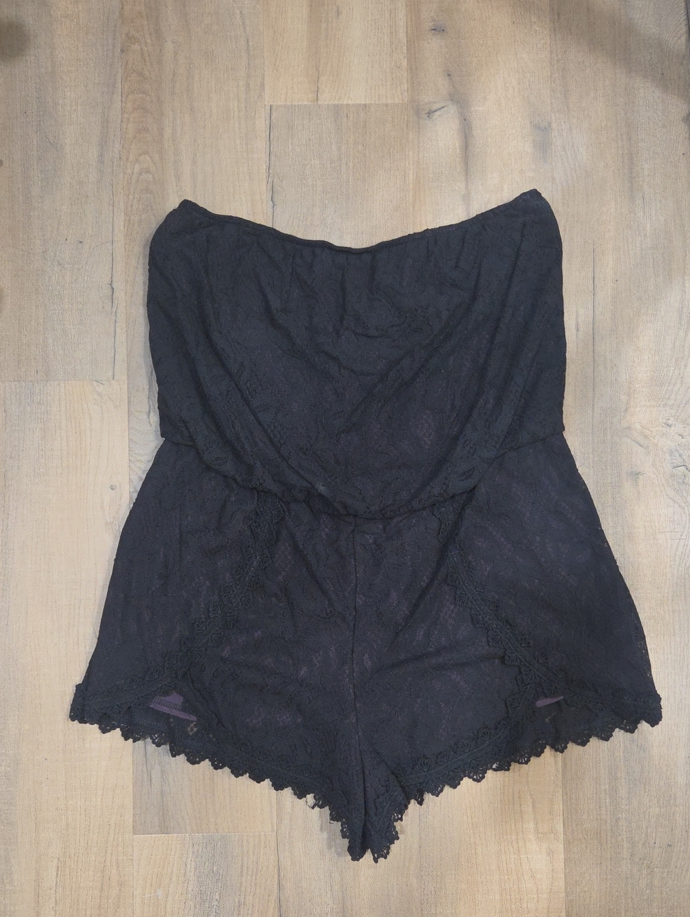 Free People Black Lace Strapless Romper Shorts